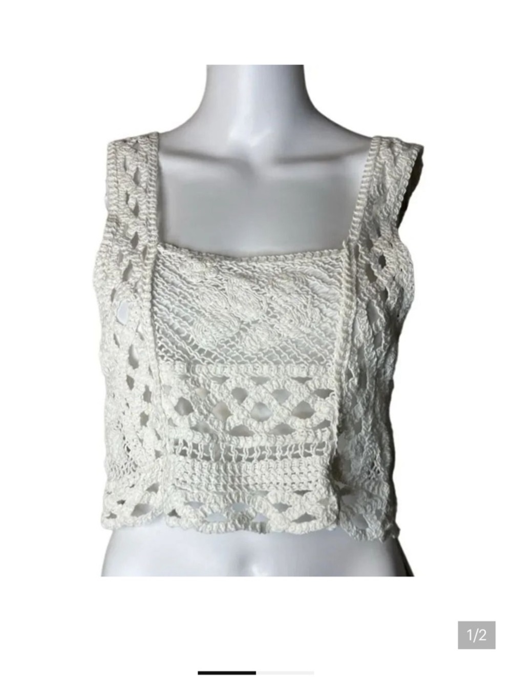 White Crochet Crop Tank Top - Women
